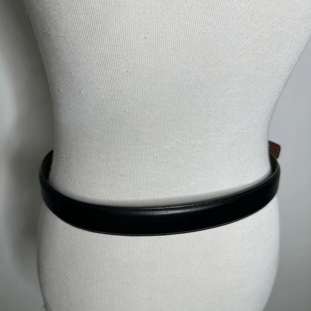 PENGUIN Black LEATHER Dress belt smooth silver hardware HN32051 Men's 32